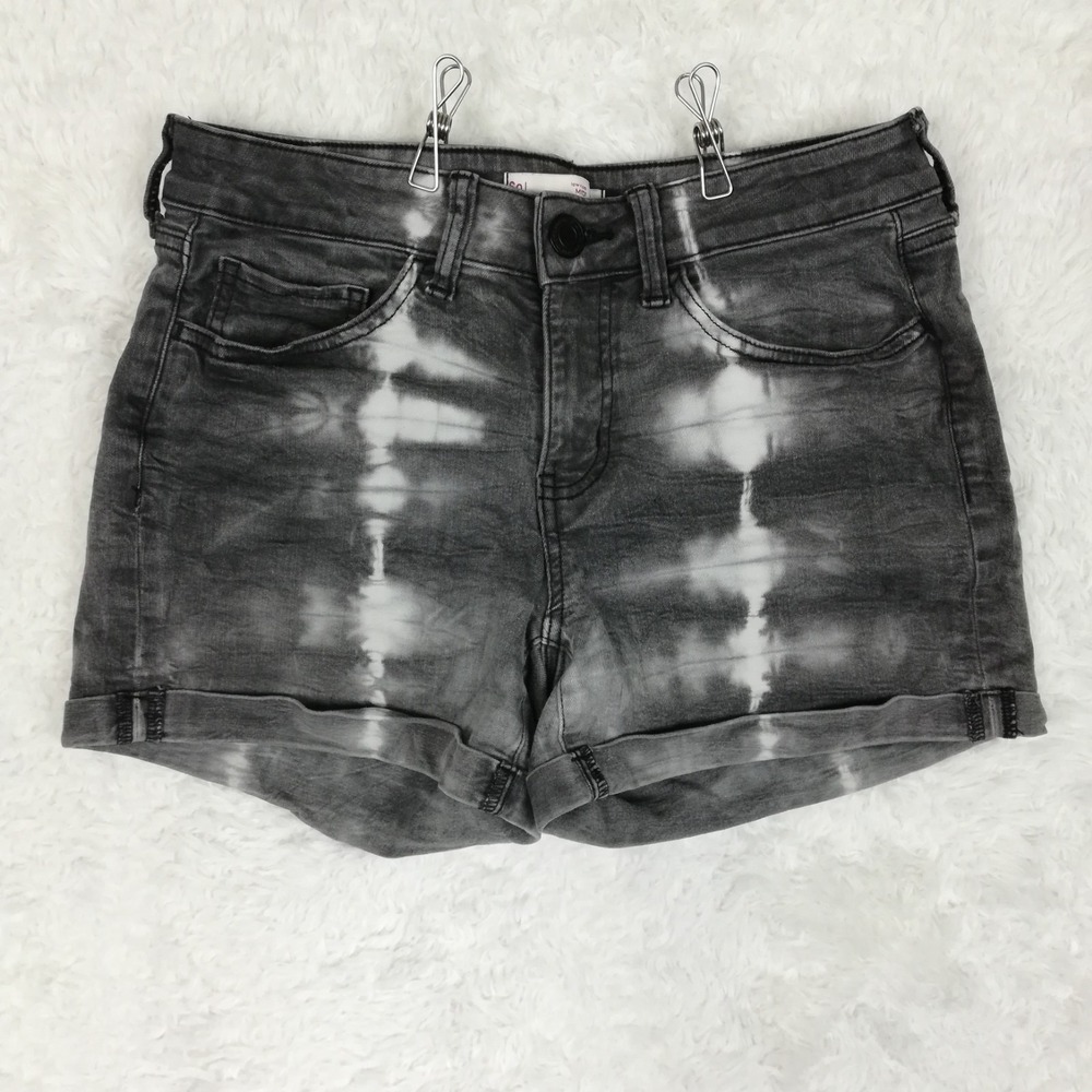 SO Womens Shorts Low Rise Midi Denim Cuffed Black Gray Tie Dye Juniors 7